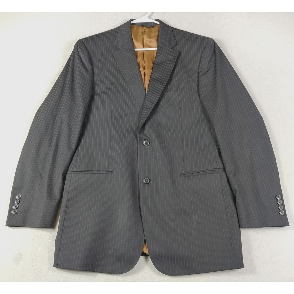 Jos A Bank Suit Jacket Mens 42L Black Shadow Stripe Wool Joseph Lined Business